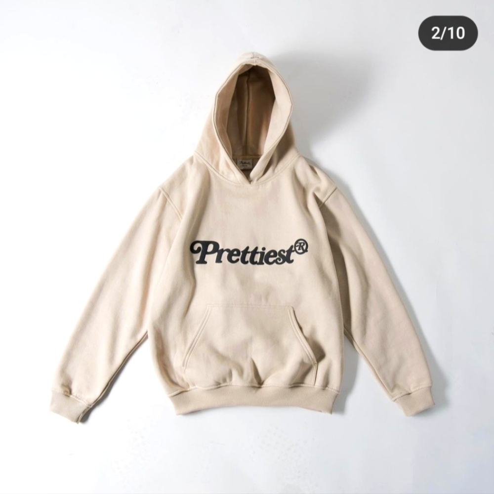 Prettiest brand. It's a thick soft hoodie, wearable for a chilly day!